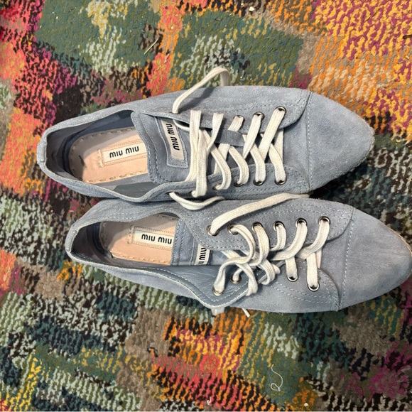 Miu Miu Shoes - Miu Miu Light Blue Suede Sneakers